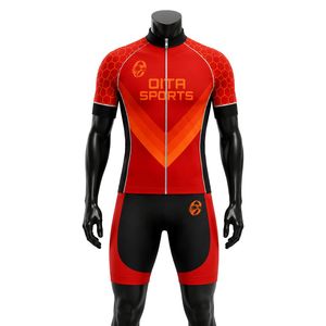 Ensemble de cyclisme rouge-orange pour hommes, maillot et short, uniforme de cyclisme professionnel, respirant, léger, vêtements de vélo pour l'entraînement en plein air - Product Image 1