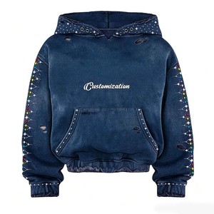 Sweat-shirts à capuche d'hiver personnalisés brodés, 400g, en molleton polyester/coton, coupe oversize, style streetwear, pour marques de vêtements en marque blanche - Product Image 2