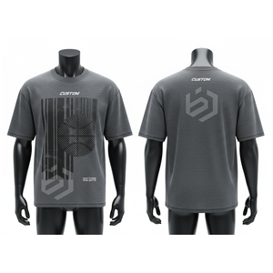 เสื้อยืดแขนสั้นสีเทาพิมพ์ลายบาสเก็ตบอล คอกลม สไตล์ลำลองสำหรับผู้ชาย - Product Image 3