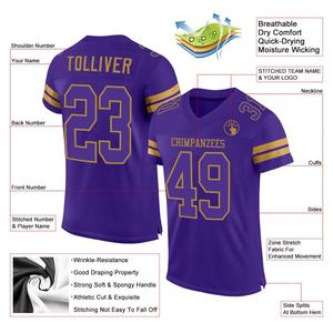 Maillot de football personnalisé, uniforme de football de qualité supérieure | Fabricant EM & ODM – Ballon de football authentique personnalisé en maille violet-ancien or - Product Image 2