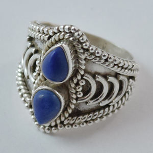 Bague en argent sterling 925 avec lapis-lazuli bleu, style gothique, bohème, vintage, antique, hip-hop, éternité, vermeil, ethnique, indienne, népalaise - Product Image 1