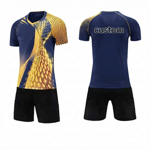 Conjunto de Camiseta de Fútbol Unisex Azul Marino para Adultos, 100% Poliéster, Transpirable, Absorbente de Humedad, Tejido de Malla con Impresión por Transferencia de Calor - Product Image 1