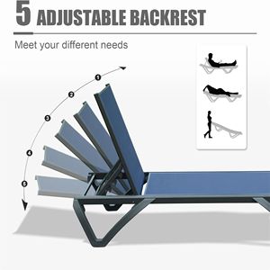 Sdraio da Esterno in Alluminio e Plastica con Schienale Regolabile in 5 Posizioni, Ruote e Resistente alle Intemperie - Product Image 5