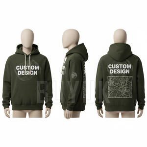 Sweat-shirt à capuche bleu personnalisé pour homme, en molleton de coton, coupe oversize, poche avant, imprimé sérigraphié, vêtement d'automne - Product Image 1