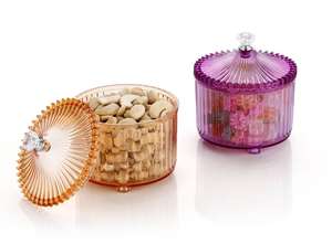 Boîte de rangement décorative élégante en verre avec couvercle à boutons en cristal, incluant 3 bocaux transparents amovibles pour noix et présentation de fête, anti-fuite - Product Image 5