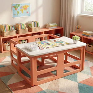 Ensemble de table et chaises écologiques pour enfants, ensemble de chaises en bois sécuritaires, ensemble de meubles carrés modernes, meubles durables pour chambre d'enfant - Product Image 2