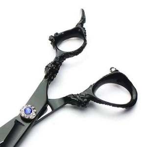 Ciseaux de coiffure noirs de 7 pouces, ensemble de ciseaux de coupe et d'éclaircissement pour barbier droitier, avec acier japonais 440C authentique - Product Image 3
