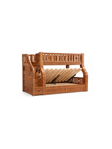 Cama litera doble de madera maciza con cajones de almacenamiento y escalera, diseño moderno de teca tallada a mano para dormitorio infantil - Product Image 2