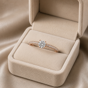 Anillo con diamantes cultivados en laboratorio en oro rosa de 10 quilates |   Anillo de compromiso con corte cojín |   Regalo de Joyería Fina Apilable para Aniversario - Product Image 3