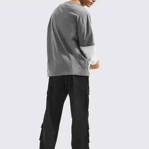 Custom Men's 100% Cotton Worsted Double-Layer Long Sleeve T-Shirt Comfortable Knitted Fabric Oversized Fit - Product Image 3