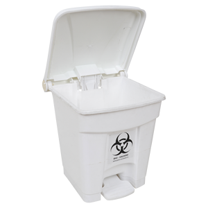 White Rectangular Plastic Bio-Hazard Waste <b>Bin</b> with Foot Pedal for Medical Hospital Use - Product Image 1