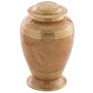 Urnes funéraires pour adultes en laiton fini marbre aqua/turquoise, durables, avec bandes décoratives dorées, pour cendres humaines. - Product Image 4