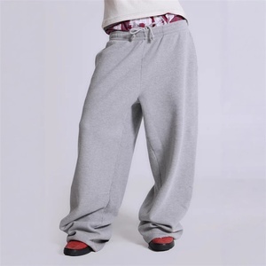 Pantalon de survêtement athlétique pour homme, en coton gris, coupe droite, ample, à jambes larges, motif gaufré, haute qualité, avec cordon de serrage - Product Image 1