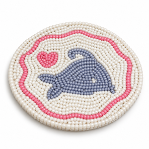 Premium <b>Glass</b> Beaded Whale <b>Coaster</b> for Dining Table | Decorative Round Drink Mat with Heart Motif for Kitchen Home Decor Accents - Product Image 1