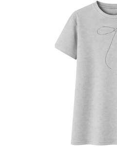 T-shirt en coton gris personnalisé pour femme avec nœud en strass minimaliste, manches courtes, col rond, haut décontracté tendance pour femme, personnalisable OEM - Product Image 3