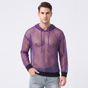 Summer Sheer Mesh Hoodie Men 100% Polyester Quick Dry Transparent Mesh Hoodies Men's Drop Shoulder <b>Fishnet</b> Hood Tops Men - Product Image 1