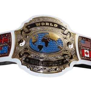 Ceinture de champion du monde avec drapeaux internationaux Mexique, États-Unis, Canada, Royaume-Uni, Brésil, Japon, design plaqué or, sangles noires - Product Image 5