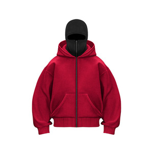 Sweat-shirt à capuche pull-over brodé pour homme, épais, surdimensionné, à fermeture éclair, épaules tombantes, personnalisable, pour l'hiver et l'automne - Product Image 3