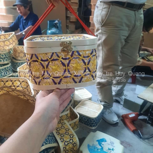 High Quality Vietnam Square Bamboo <b>Basket</b> With Handle For Storage Cake Fruit For Professional Catering 99 Gold Data - Product Image 5