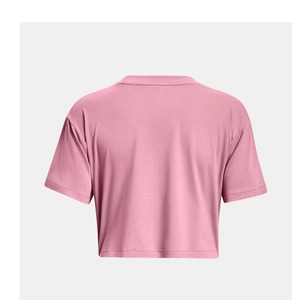 Women Pink Cropped T-Shirt Crew Neck Short Sleeve Solid Color Cotton Custom Logo Casual Jersey Fit Spring Summer Regular Fit - Product Image 2