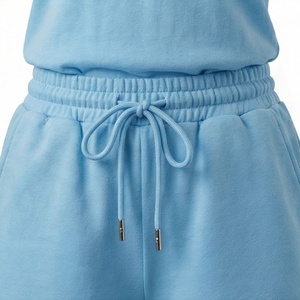 Conjunto Casual de 2 Piezas para Mujer, Color Azul Claro, Camiseta de Manga Corta y Pantalones Cortos por Encima de la Rodilla, Cuello Redondo, Estampado, Tejido de Punto, Algodón - Product Image 5