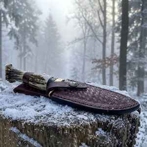 Cuchillos de Caza Hechos a Mano al por Mayor de Acero de Damasco con Hoja Fija y Mango de Cuerno para Supervivencia al Aire Libre y Camping con Funda - ¡Venta Caliente! - Product Image 4