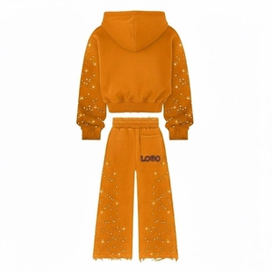 Shimmer 100% Cotton Breathable Lightweight Tracksuit Sweatpants Set Decorative Hoodie Trousers Outfit Fashion Forward Clothing - Product Image 4