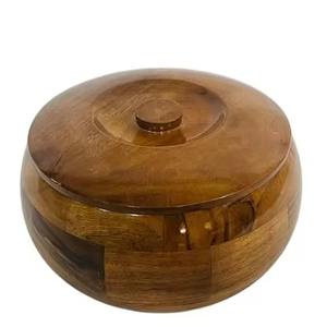 Boîte à chapati en bois de qualité supérieure, boîte de conservation pour roti avec couvercle imprimé en émail pour la cuisine et la table à manger - Product Image 6