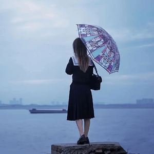 Parapluie pliant automatique au design moderne avec motif poétique romantique pour les voyages - Product Image 2