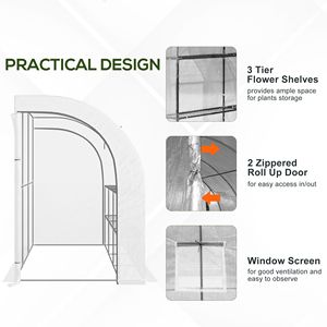 Serra a tettoia verde 3x1,5x2,1m con 2 porte avvolgibili, telo in PE bianco e 3 ripiani in filo metallico, per la coltivazione di piante in giardino - Product Image 6