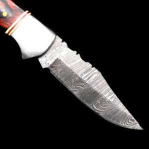Couteau de poche pliant artisanal sur mesure en acier Damas OEM, EDC, avec système de verrouillage, manche en bois Pakka teinté bicolore et étui en cuir - Product Image 3