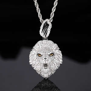 Colgante de Cabeza de León de Plata de Ley 925 Chapado en Oro con Moissanita, Estilo Hip Hop Iced Out, Collar de Animal, Joyería al por Mayor - Product Image 5