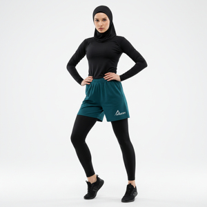 กางเกงขาสั้นเอวสูงสำหรับผู้หญิงมุสลิมแบบสุภาพ 2 in 1 ผ้าสแปนเด็กซ์/โพลีเอสเตอร์ ระบายอากาศได้ดี + ทรงปกติ เหมาะสำหรับออกกำลังกาย โยคะ และใช้ในชีวิตประจำวัน - Product Image 1