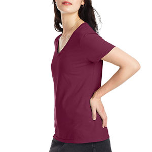Best Selling Women V-neck Short Sleeve 100% Cotton Breathable Casual Summer T-shirts High Quality Apparel V Neck Women's T Shirt - Product Image 2