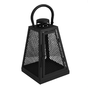 Industrial <b>black</b> metal pyramid <b>lantern</b> with mesh sides and a sturdy round handle, available at wholesale prices - Product Image 1