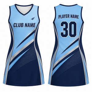 Uniforme de Netball Personalizado para Mujer, Sin Mangas, Azul Claro Marino, Impresión por Transferencia de Calor, Transpirable, 100% Poliéster, Fusión sin Costuras, para Adultos - Product Image 1