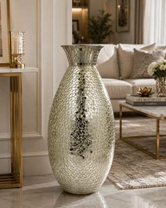 Jarrón de Vidrio Mosaico, Jarrón Decorativo Grande para Piso, Mosaico Plateado Champán, Jarrón Alto para Flores para Sala de Estar, Entrada, Boda - Product Image 2