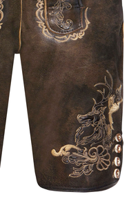 Men Bavarian Lederhosen <b>Shorts</b> Solid Eco-Friendly Brown Embroidered Traditional Trachten Pants Oktoberfest Casual Wear - Product Image 3