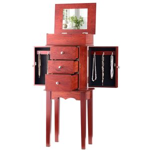 Armadio Portagioie in Legno con Specchio a Ribalta e 4 Scomparti, Mobiletto a 3 Cassetti, Organizzatore in Zinco - Product Image 5