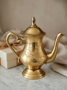 Vintage Brass Coffee Pot Engraved Middle Eastern Style Teapot Decorative Brassware Boho Kitchen Dining Table Decor Classic - Product Image 5