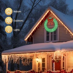 พวงหรีดคริสต์มาสกลางแจ้งแบบมีไฟ LED ขนาด 48 นิ้ว พร้อมตกแต่งโบว์  สำหรับตกแต่งบ้านภายนอกและสวน  ไฟสีเขียว/แดง 315 ดวง - Product Image 6