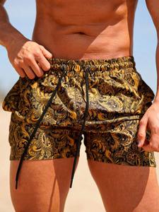 Shorts de bain pour hommes à séchage rapide, imprimé floral, résistants à l'eau, en tissu tissé léger, avec cordon de serrage, coupe estivale - Product Image 5