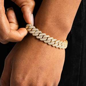 12MM Cuban Link Moissanite <b>Bracelet</b> 925 Sterling Silver Gold Plated VVS D Color Hip Hop <b>Bracelet</b> - Product Image 5