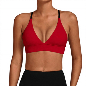 Women's White Sports Bra With Black Straps Deep V-Neck Adjustable Shoulder Straps Yoga Workout - Product Image 2