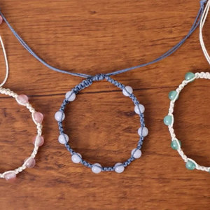 Handcrafted Macrame Beaded <b>Bracelet</b> White Stone Black Cord <b>Adjustable</b> Minimalist Boho Jewelry for Women Men Gift - Product Image 2