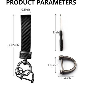 Llavero de Fibra de Carbono Negra para Coche con Anillo en D Antipérdida y Cuero - Elegante Accesorio para Coche - Product Image 3