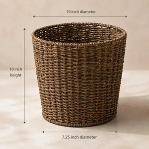 Brown Rattan Waste <b>Bin</b> Woven Garbage Basket Decorative Trash Can with Handle Cover & Open for Home Hospital Kitchen Office - Product Image 3