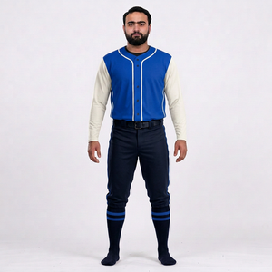 Ensemble de vêtements de baseball pour hommes, pantalon en jersey uni, manches longues, fermeture à boutons, respirant, 100% polyester, toutes saisons - Product Image 1