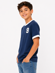 Camiseta Azul Marino para Niños, Estilo Casual, de Algodón, Manga Corta, con Estampado de Números, Cómoda para Uso Diario, Suave - Product Image 2