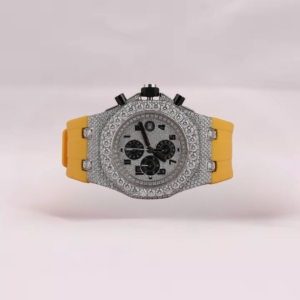 นาฬิกาควอตซ์ทรงกลมหรูหราประดับเพชรโมอิสซาไนต์ความใส VVS พร้อมสายสีเหลืองรับรองโดย IGI สำหรับขายส่ง - Product Image 1